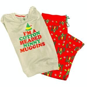 ELF Gray Red Long Sleeve Sweat Suit Loungewear Sleepwear Set Size XL NWT